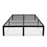 A black metal bed frame showcasing a minimalist design, perfect for contemporary bedroom decor.